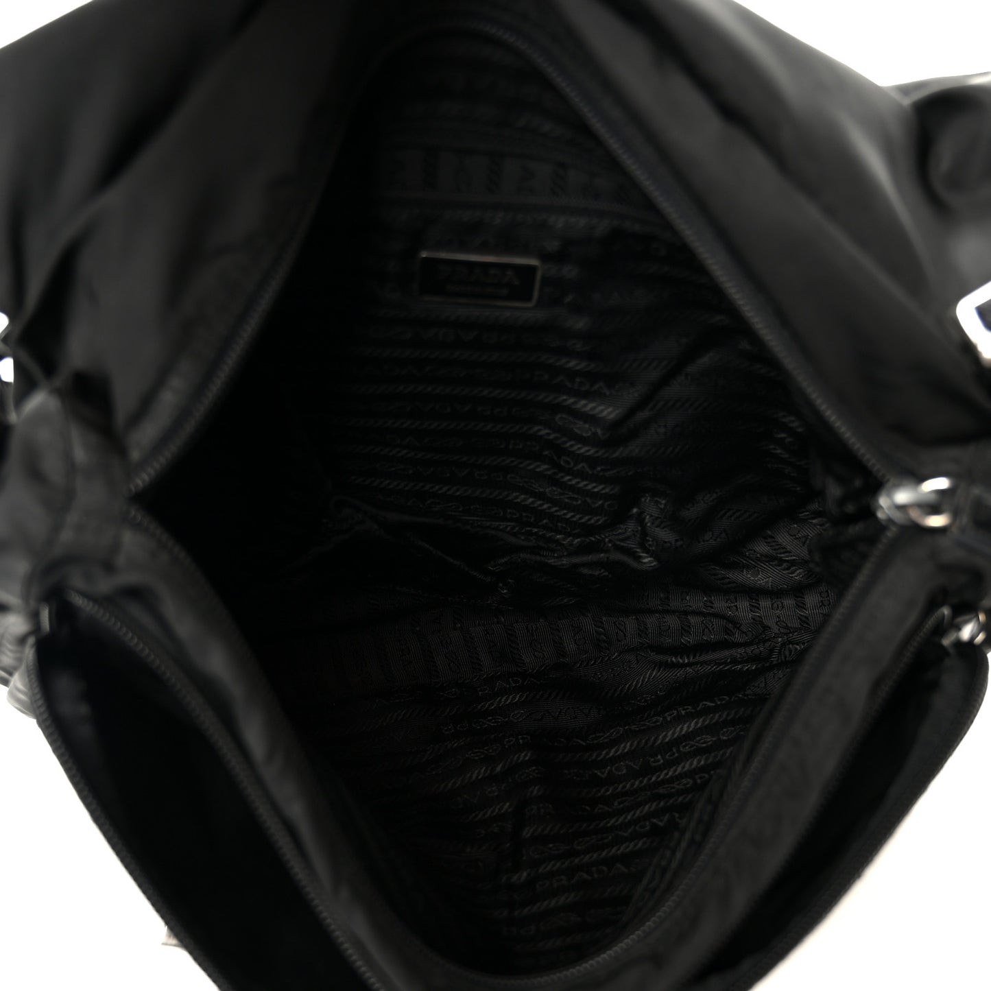 Tessuto Nylon Saffiano Double Buckle Messenger Shoulder Bag Black