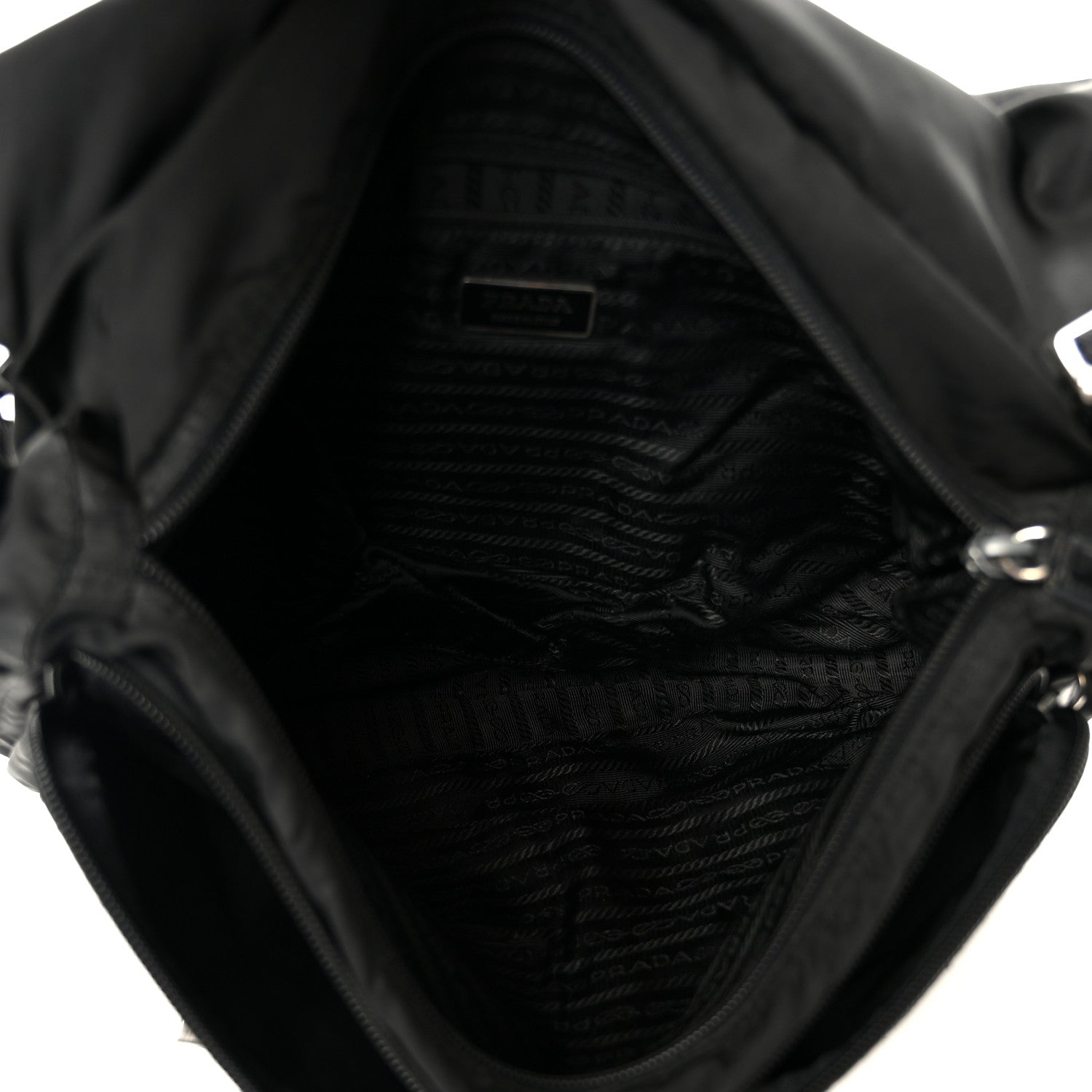 Prada Tessuto Nylon Saffiano Double Buckle Messenger Shoulder Bag Black 5 of 13