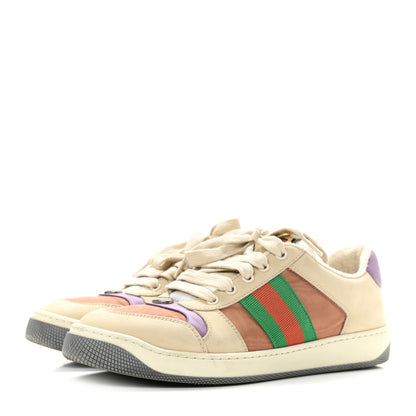 Gucci Moire Fabric Nubuck Web Womens Screener Sneakers 39 Cinnamon Dusty Milk New Lavender 3 of 8