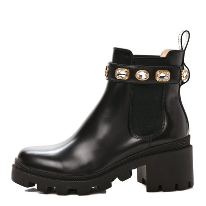 Gucci Calfskin Crystal GG Trip Chelsea Ankle Boots 39.5 Black 1 of 9