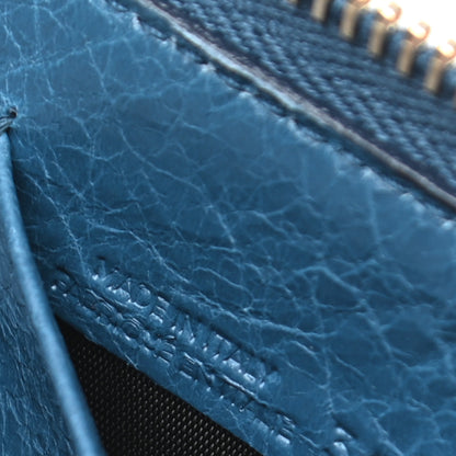 Balenciaga Chevre Gold Metallic Edge Hardware Zip Around Wallet Blue 7 of 7