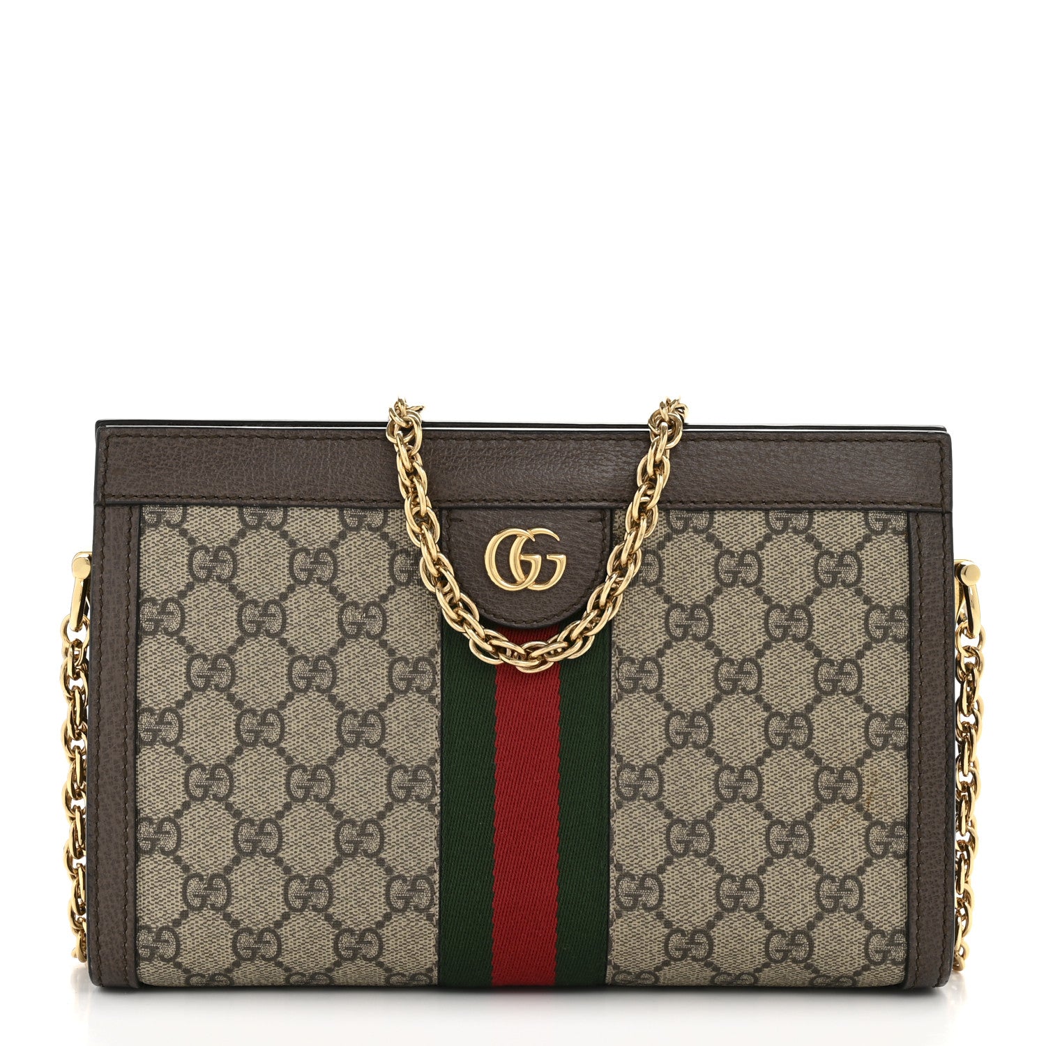 Gucci GG Supreme Monogram Web Small Ophidia Chain Shoulder Bag Brown 1 of 12