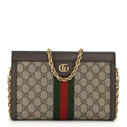 Gucci GG Supreme Monogram Web Small Ophidia Chain Shoulder Bag Brown 1 of 12