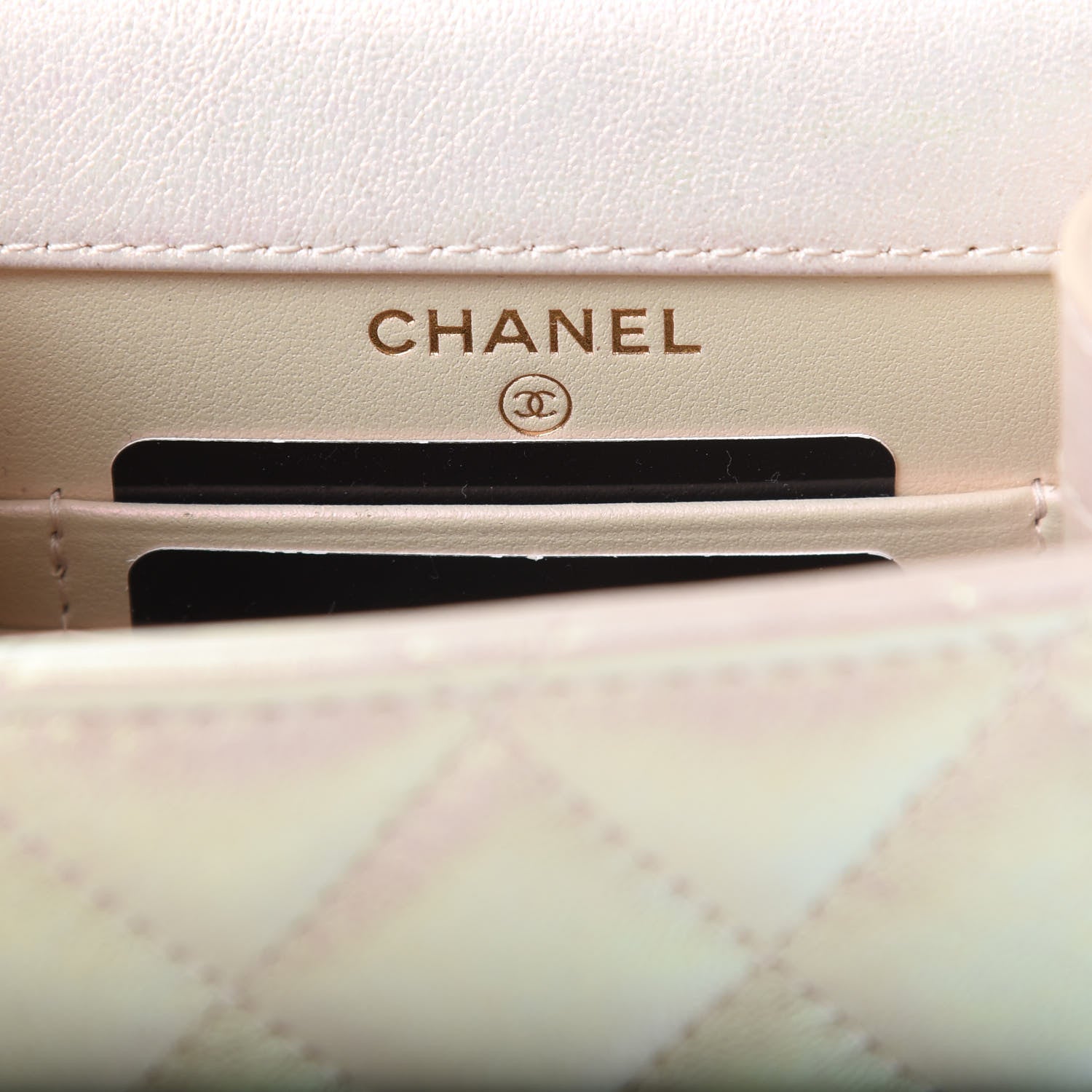 Chanel Iridescent Lambskin Quilted CC Phone Holder Ivory 6 of 12