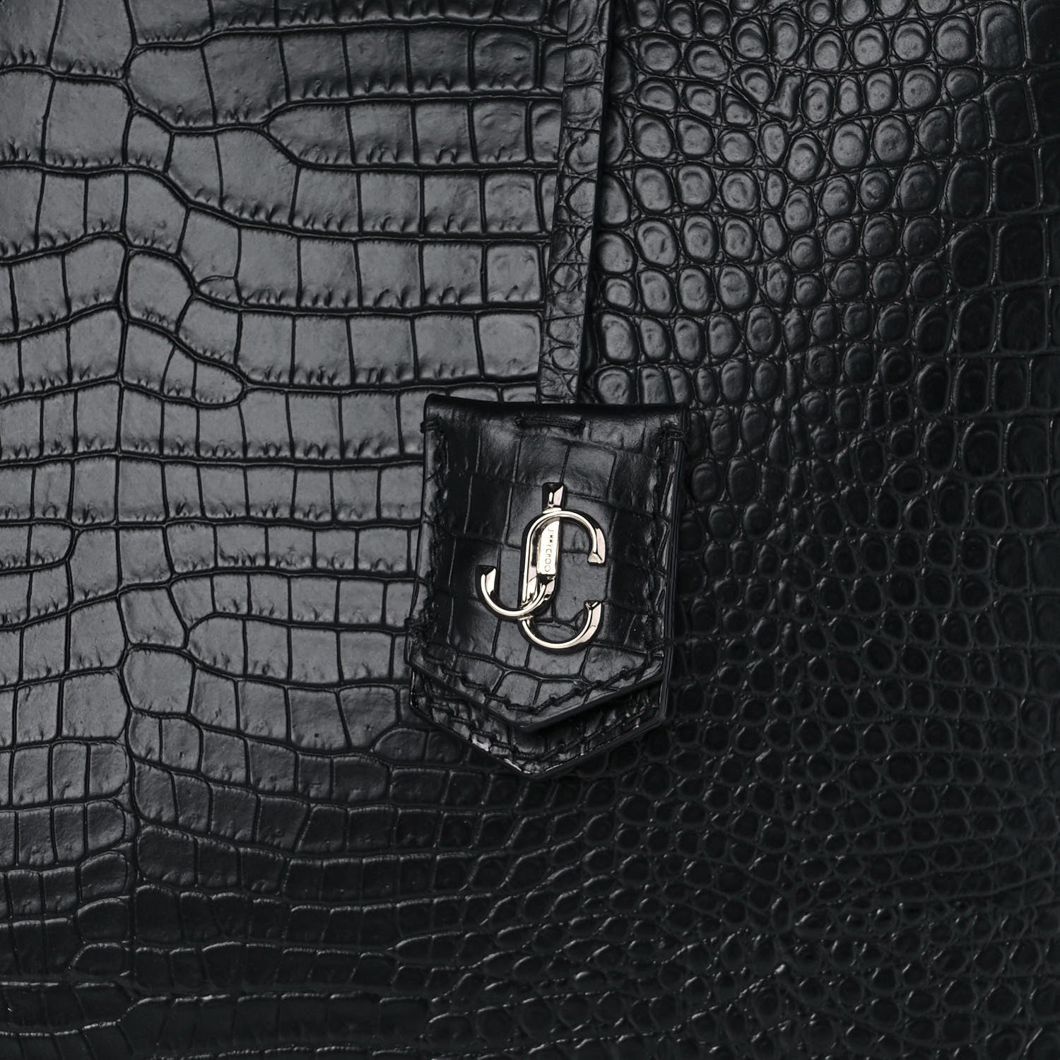 Jimmy Choo Calfskin Crocodile Embossed Nine2Five East West Tote Black 10 of 12