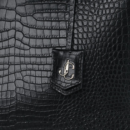 Jimmy Choo Calfskin Crocodile Embossed Nine2Five East West Tote Black 10 of 12