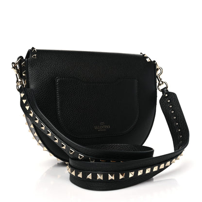 Valentino Garavani Calfskin Large Rockstud Halfmoon Saddle Bag Black 3 of 9