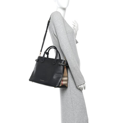 Burberry Grainy Calfskin House Check Medium Banner Tote Black 2 of 12
