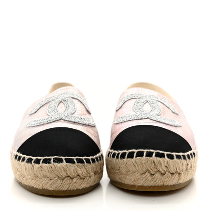 Chanel Laminated Lambskin Grosgrain Embroidered CC Espadrilles 38 Pink Silver Black 2 of 9