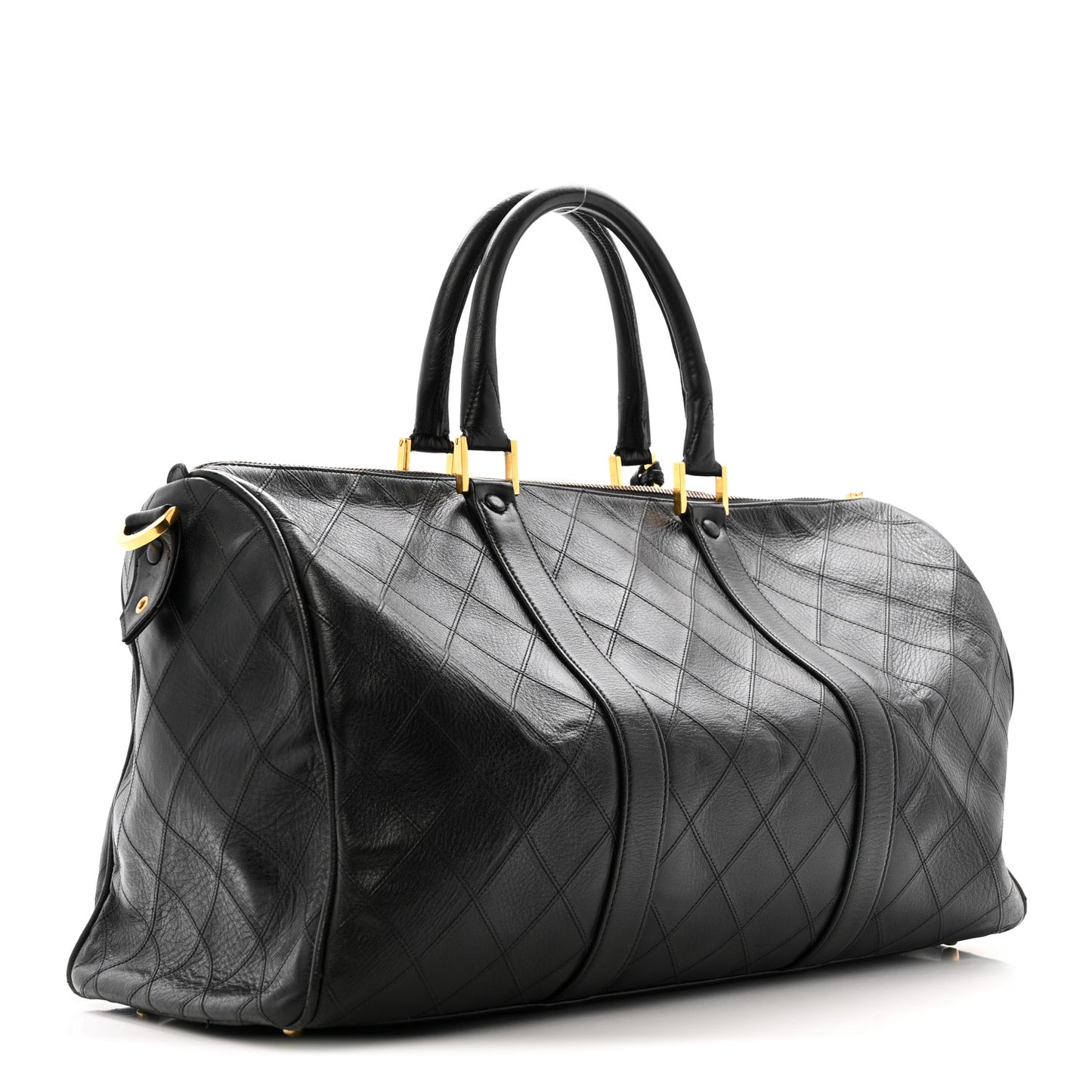 Calfskin Stitched Duffle Travel Bag Black