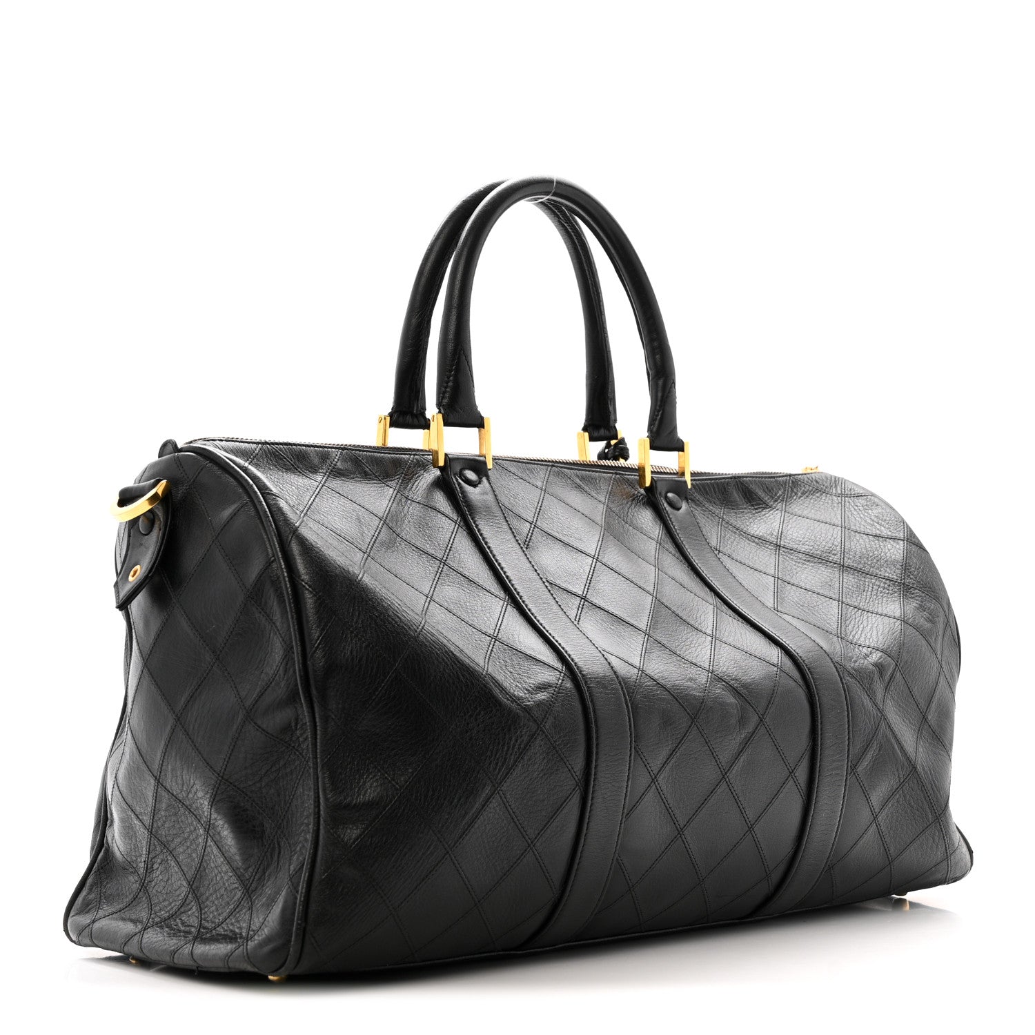 Chanel Calfskin Stitched Duffle Travel Bag Black 3 of 15