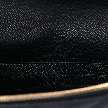 Saint Laurent Grain De Poudre Matelasse Chevron Monogram Envelope Chain Wallet Black 6 of 10