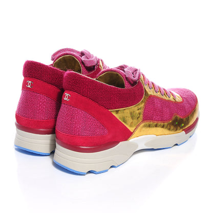 Chanel Tweed Suede Calfskin Sneakers 38.5 Dark Pink 4 of 7