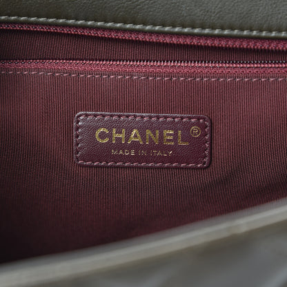 Chanel Glazed Calfskin Quilted Large Gold Bar Top Handle Flap Dark Grey 6 of 14