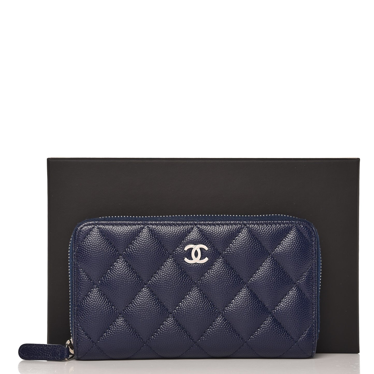 Caviar Quilted Medium Zip Around Wallet Navy