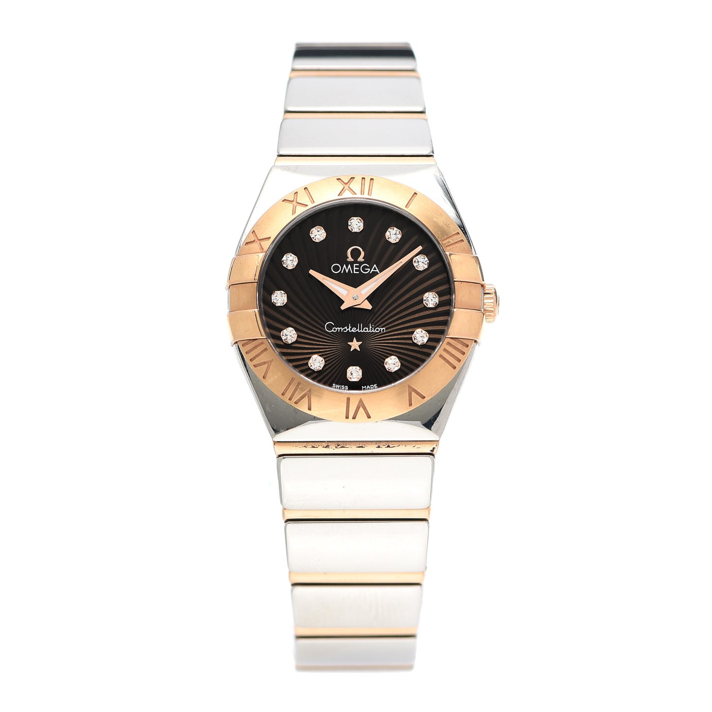 Stainless Steel 18K Red Gold Diamond 24mm Constellation Quartz Watch Brown 123.20.24.60.63.002