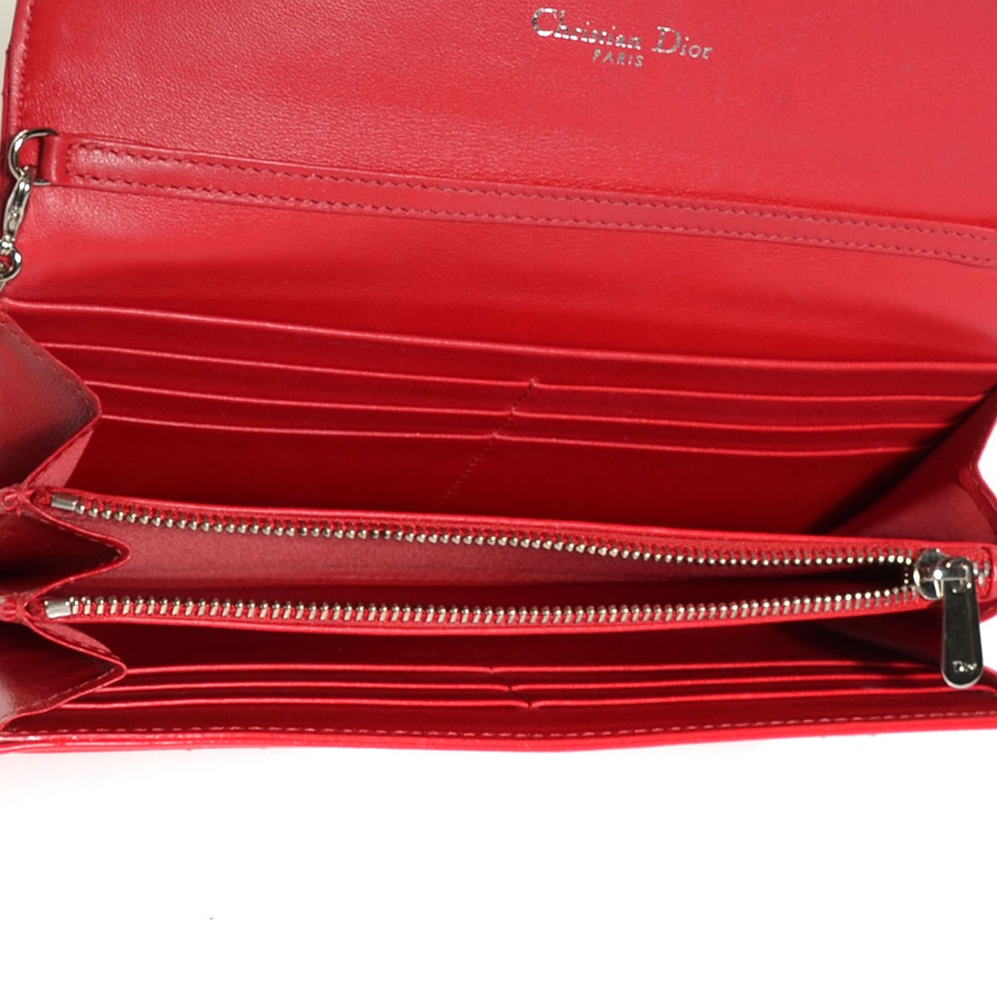 Patent Cannage Miss Dior Chain Wallet Red