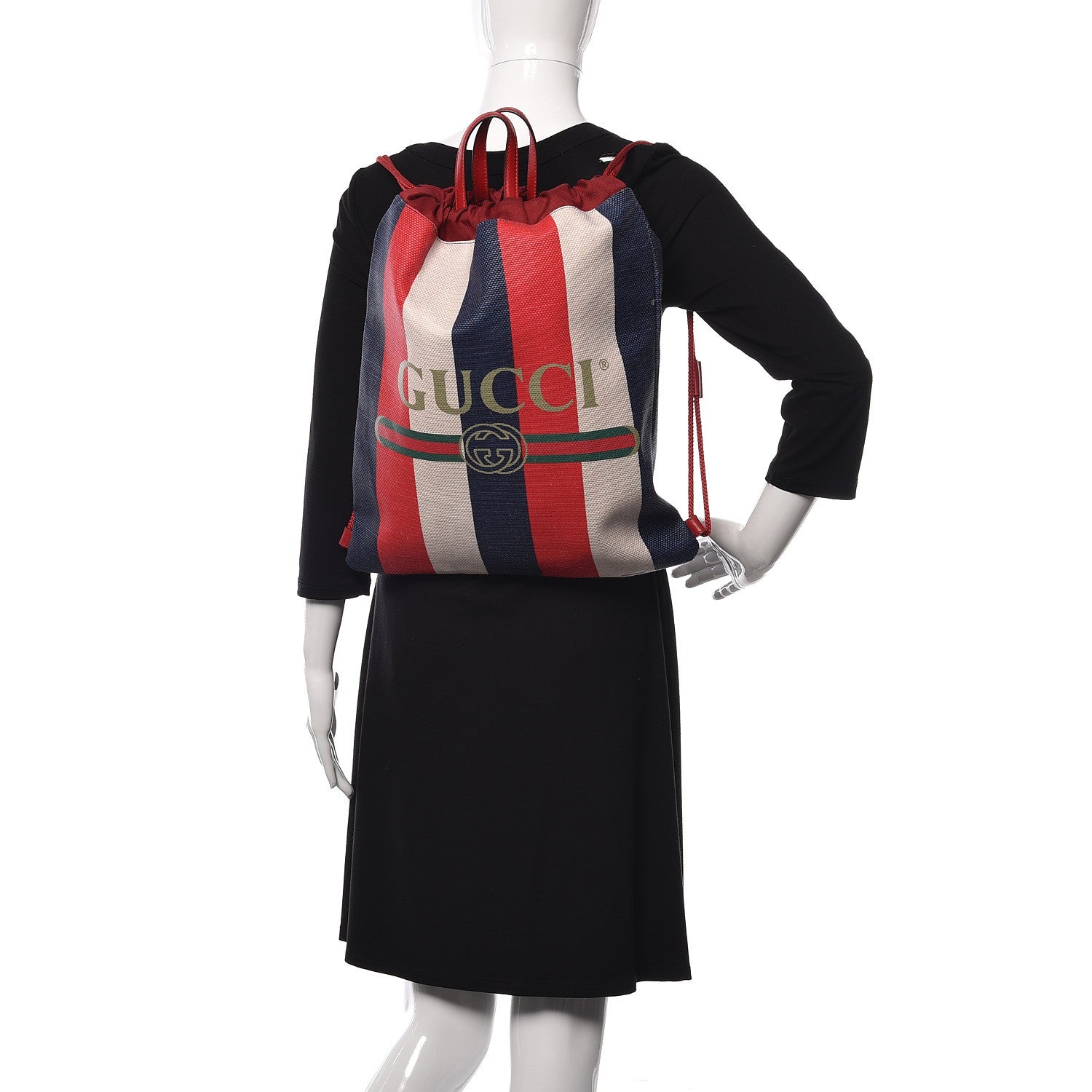 Gucci Canvas Logo Sylvie Stripe Drawstring Backpack Red 2 of 9