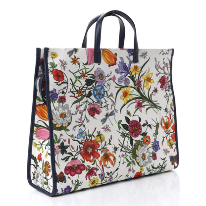 Gucci Canvas Large Flora Tote Navy Multicolor 2 of 10