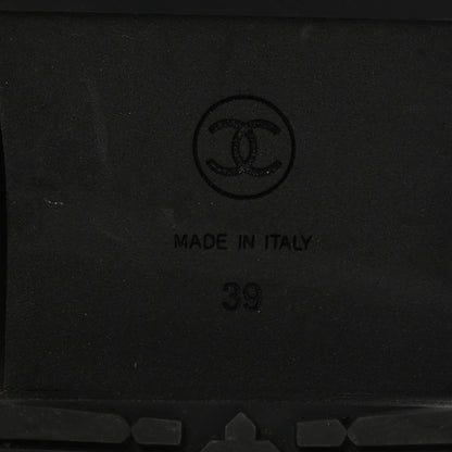 Chanel Calfskin Shearling Lambskin CC Cap Toe Chain Snow Boots 39 Black White 8 of 10