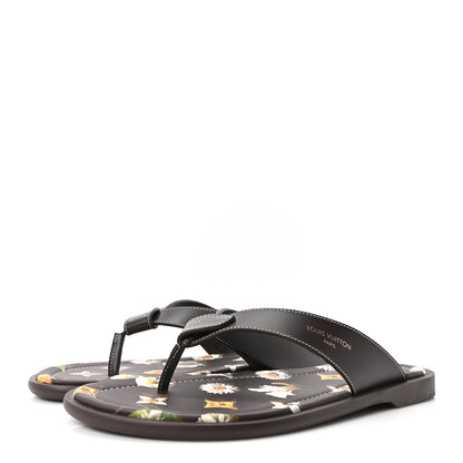 Louis Vuitton Supple Calfskin Blooming Monogram Mens LV Sunset Thong Sandals 8 Marron 4 of 10
