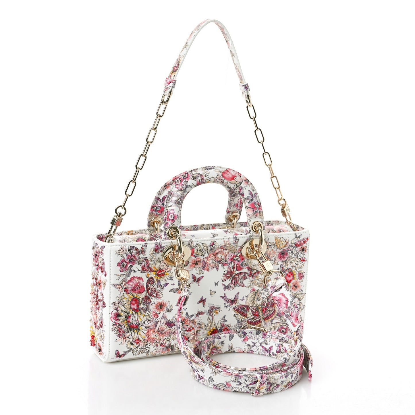 Calfskin Embroidered Butterfly Printed Lady D-Joy Multicolor