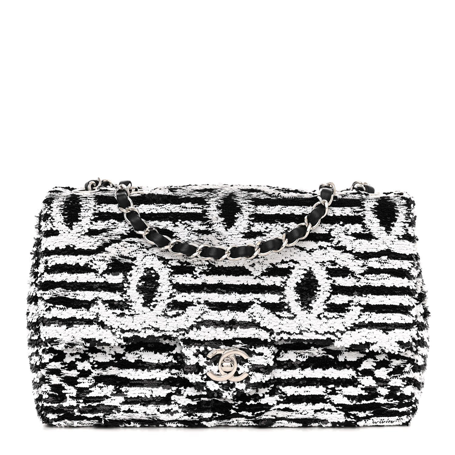 Chanel Sequin Embroidered Medium Flap Black White 1 of 12