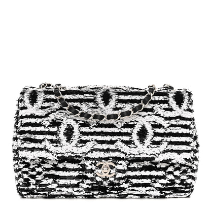 Chanel Sequin Embroidered Medium Flap Black White 1 of 12