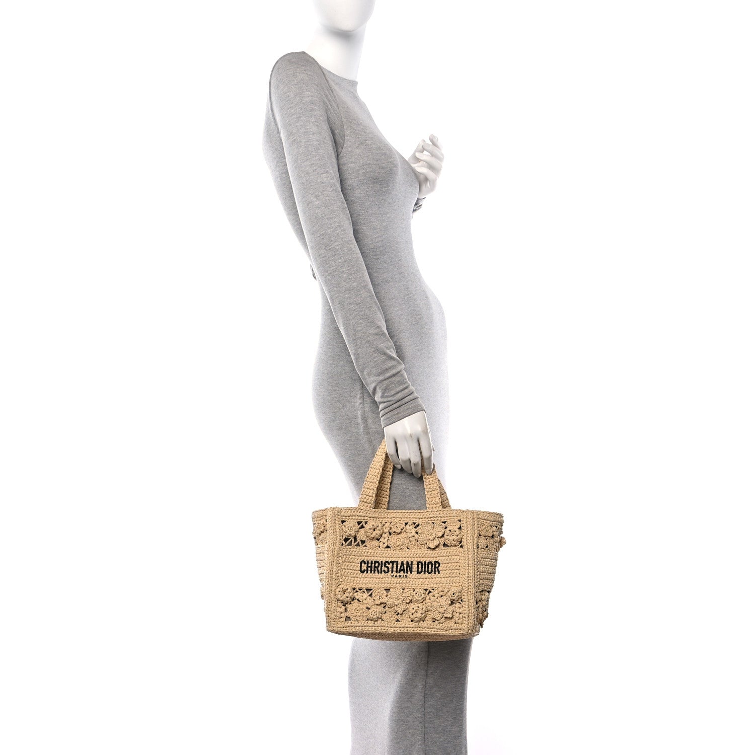 Christian Dior Woven Raffia Floral Embellished Small Book Tote Natural 2 of 13