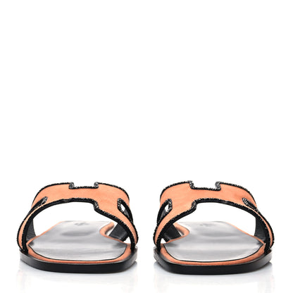 Hermes Suede Goatskin Crystal Oran Sandals 40 Rose Bubinga Black 2 of 9