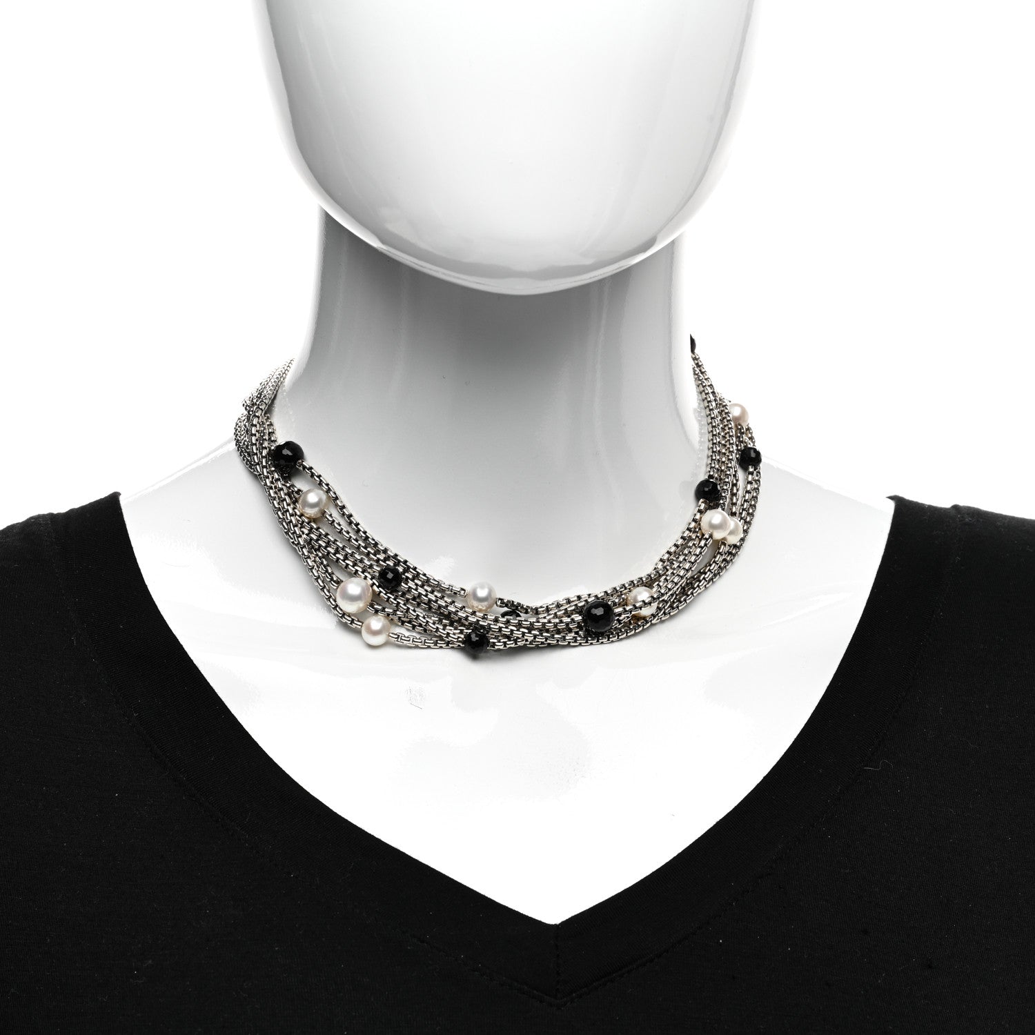 David Yurman Sterling Silver 18K Yellow Gold Pearl Black Onyx Multi Strand Necklace 2 of 4