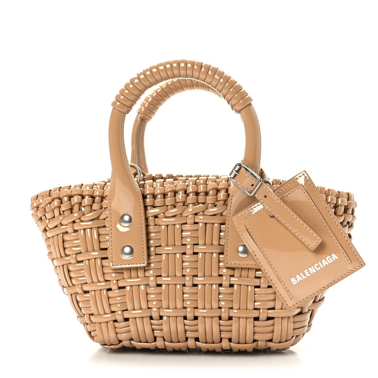 Balenciaga Faux Calfskin Braided Varnished XXS Bistro Basket Beige 1 of 8