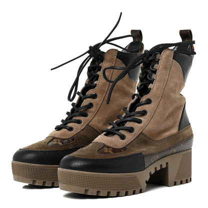 Louis Vuitton Suede Calfskin Monogram Laureate Platform Desert Boots 38.5 Taupe 3 of 18