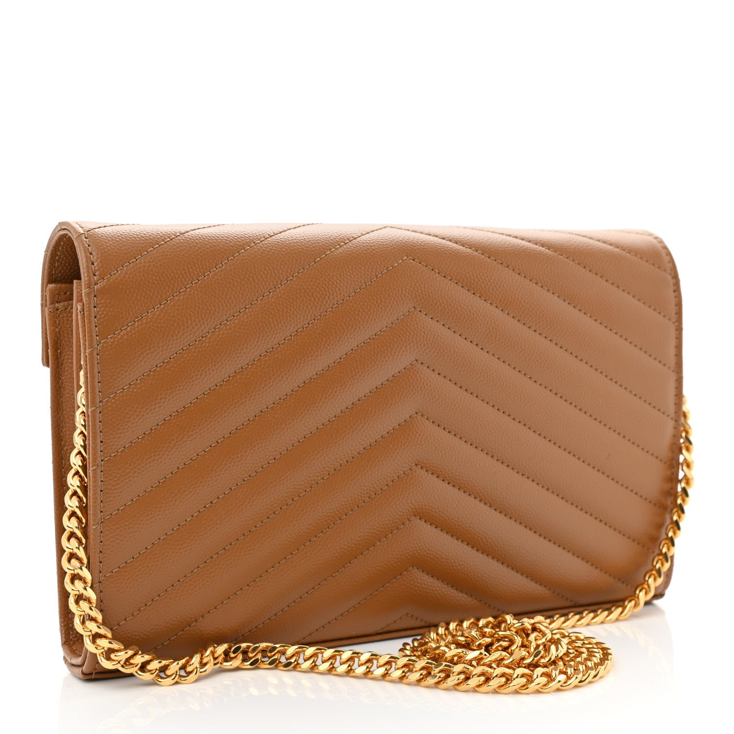 Saint Laurent Grain De Poudre Matelasse Chevron Monogram Chain Wallet Dark Natural 3 of 10