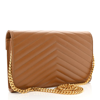 Saint Laurent Grain De Poudre Matelasse Chevron Monogram Chain Wallet Dark Natural 3 of 10