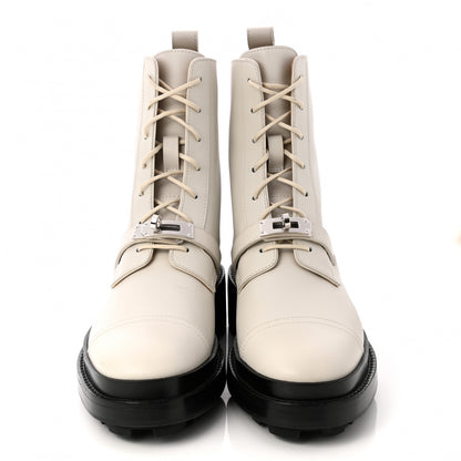 Hermes Glossed Calfskin Funk Ankle Boots 37.5 Beige Glaise 2 of 9
