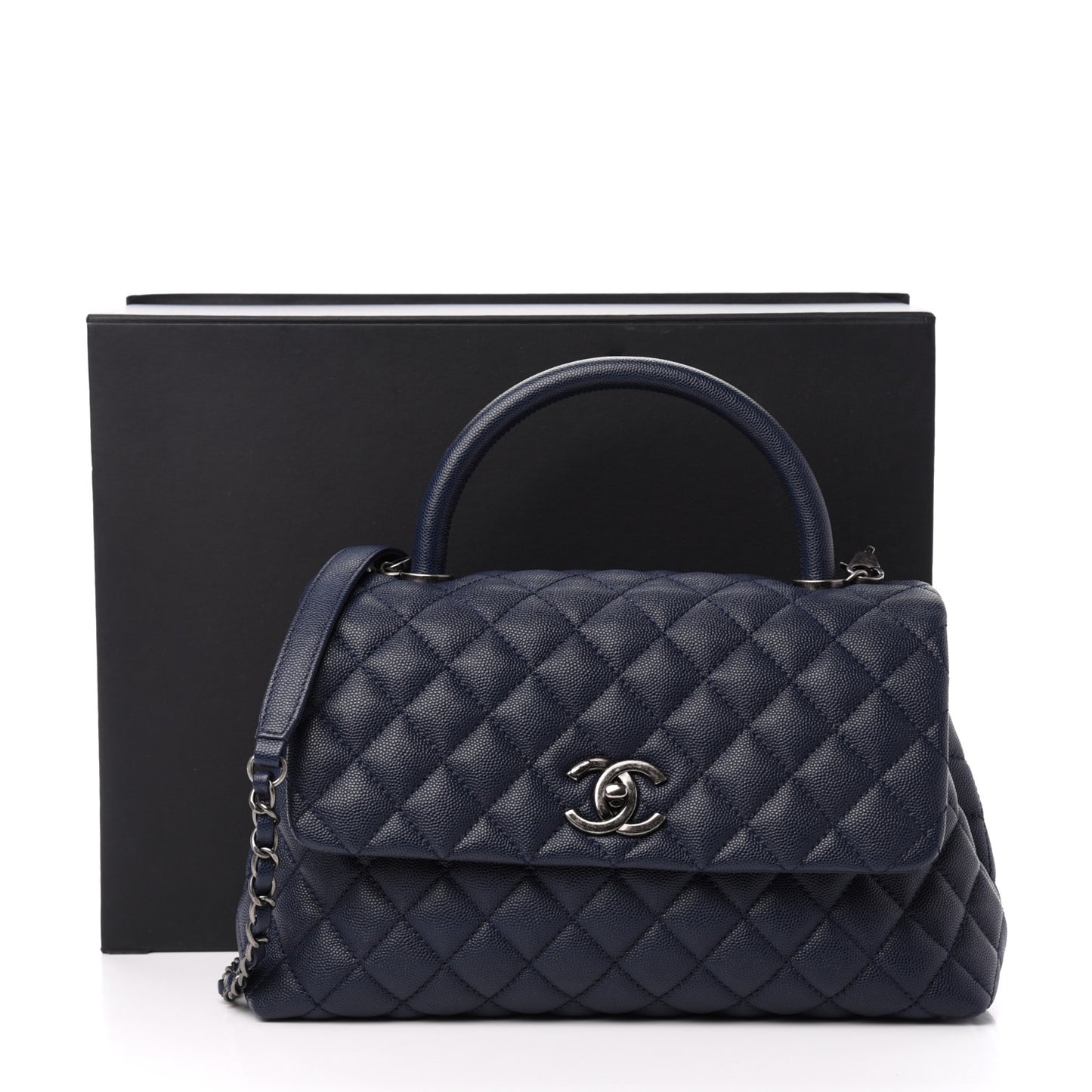 Caviar Quilted Small Coco Handle Flap Navy