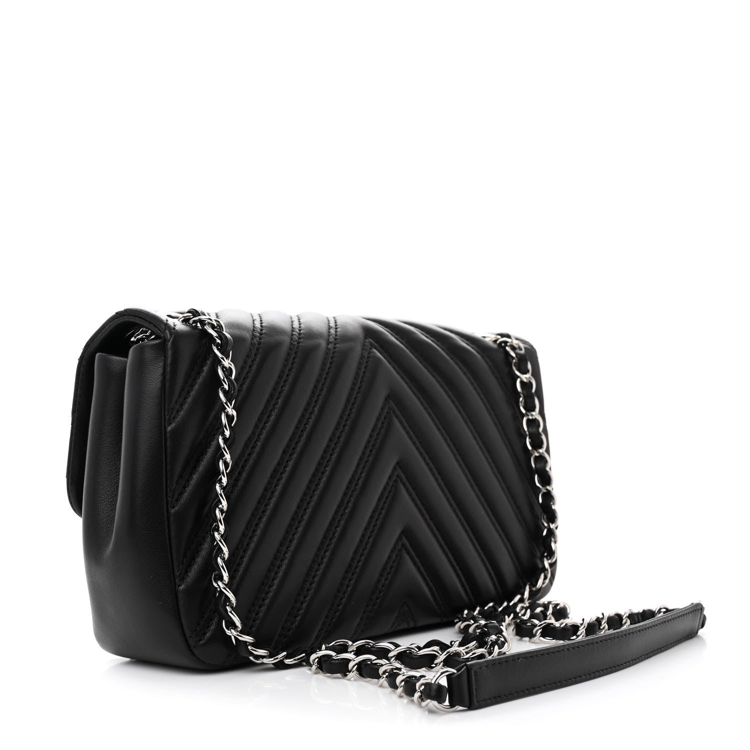 Chanel Lambskin Chevron Quilted Double Stitch Medium Single Flap Black 3 of 11