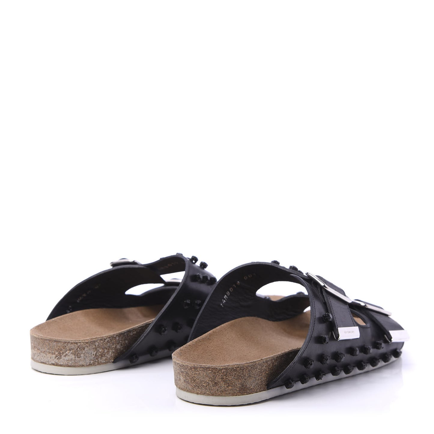 Calfskin Crystal Embellished Mens Double Buckle Slide Sandals 42 Black