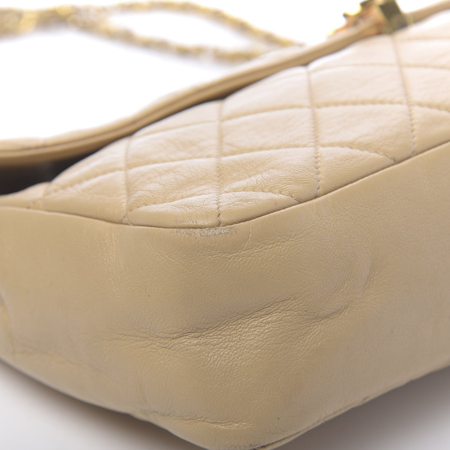 Lambskin Quilted Jumbo Single Flap Beige