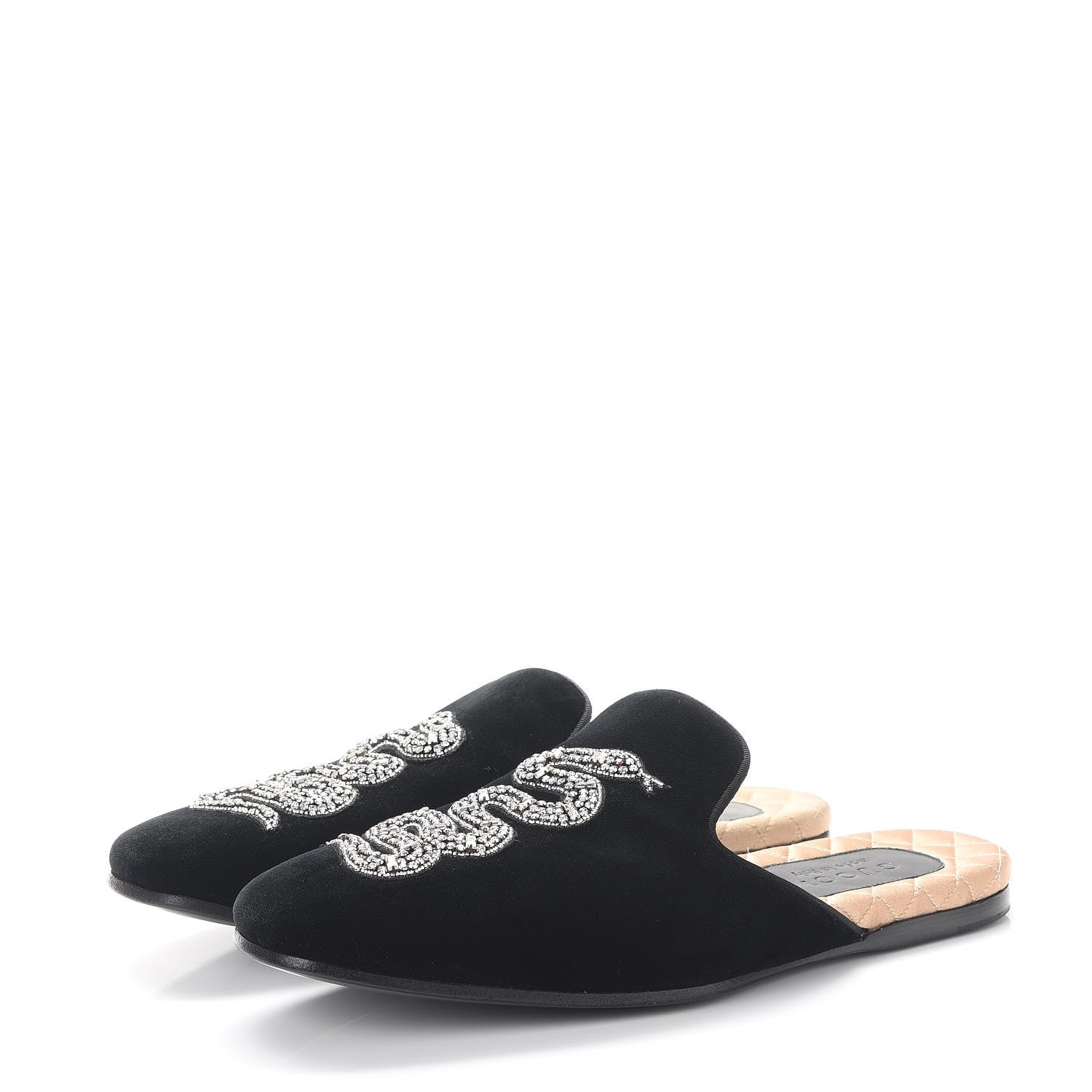 Gucci Velvet Crystal Snake Embellished Mens Lawrence Slippers 8 Black 3 of 8