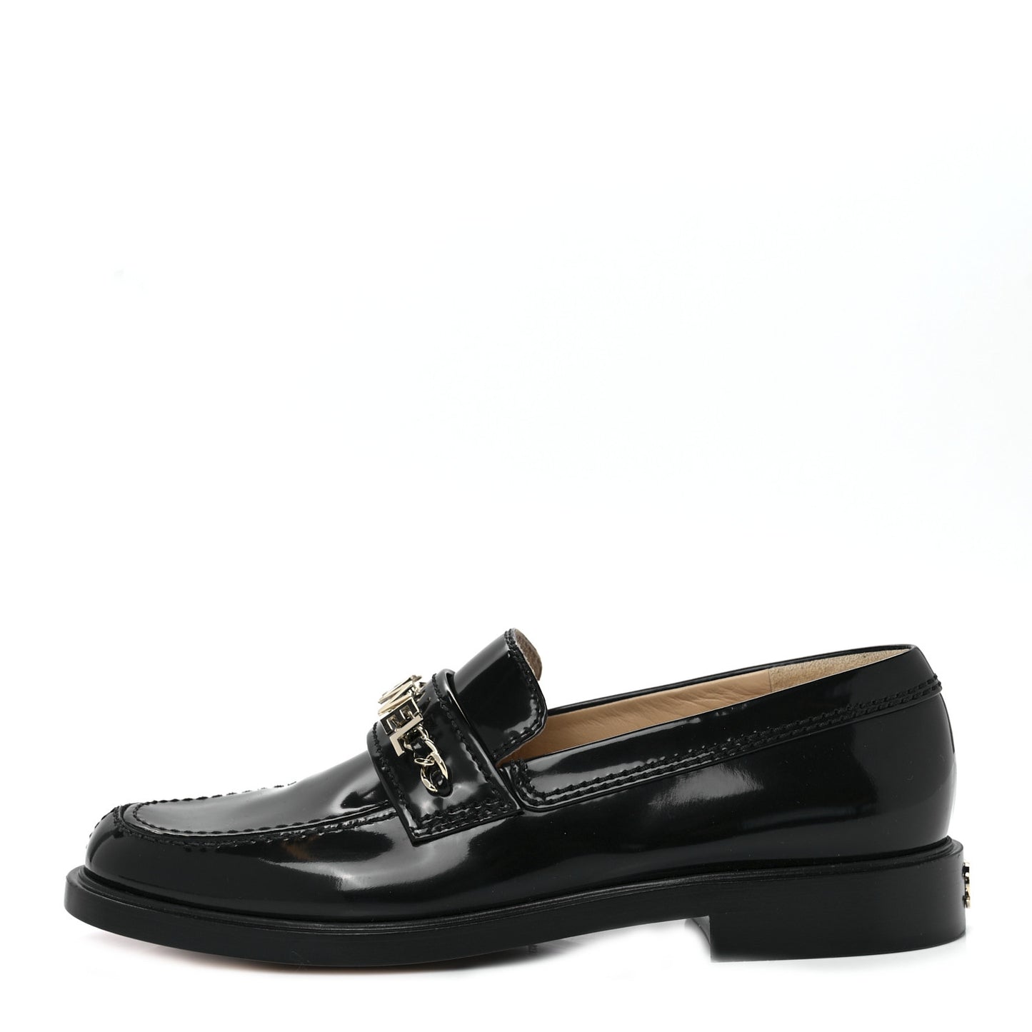 Shiny Calfskin Logo Loafers 40 Black