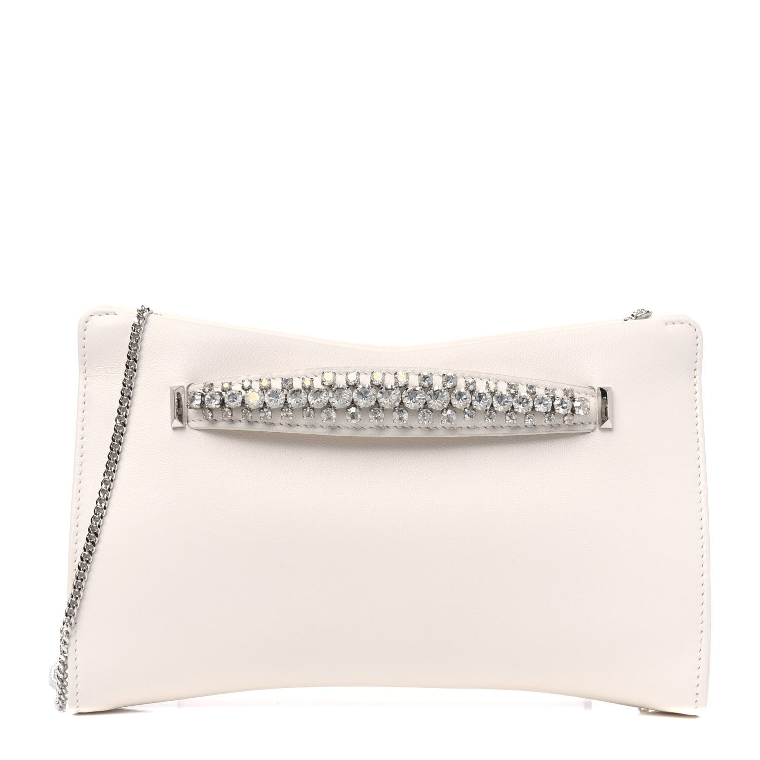 Jimmy Choo Calfskin Crystal Venus Clutch with Chain White 1 of 5