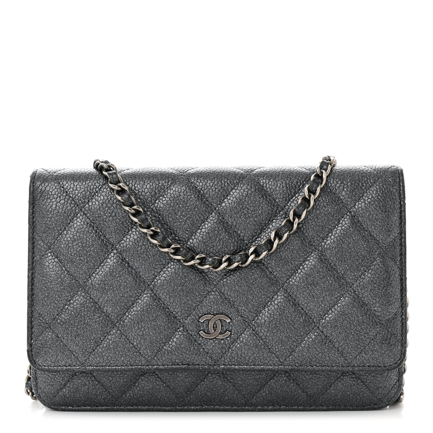 Chanel Pearly Caviar Quilted Wallet On Chain WOC Grey 1 of 14