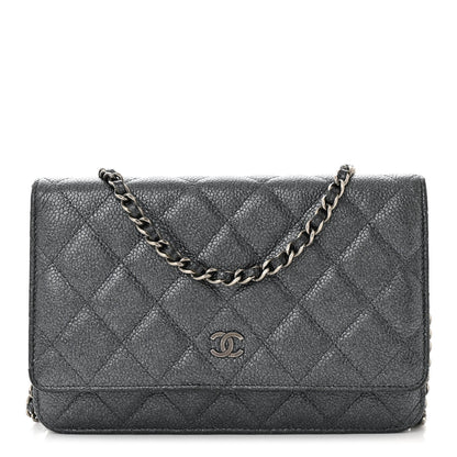 Chanel Pearly Caviar Quilted Wallet On Chain WOC Grey 1 of 14