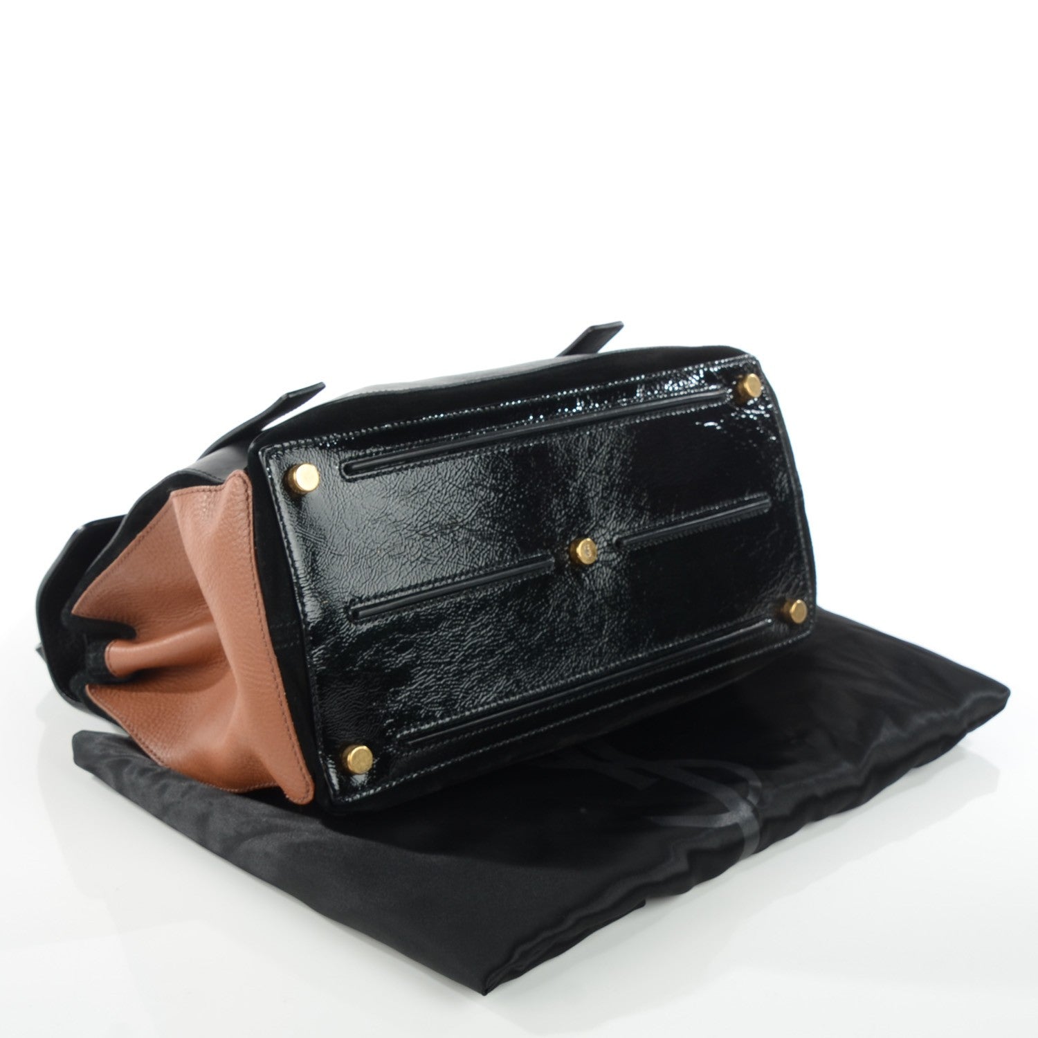 Saint Laurent Calfskin Patent Medium Muse Two Black Camel 4 of 7