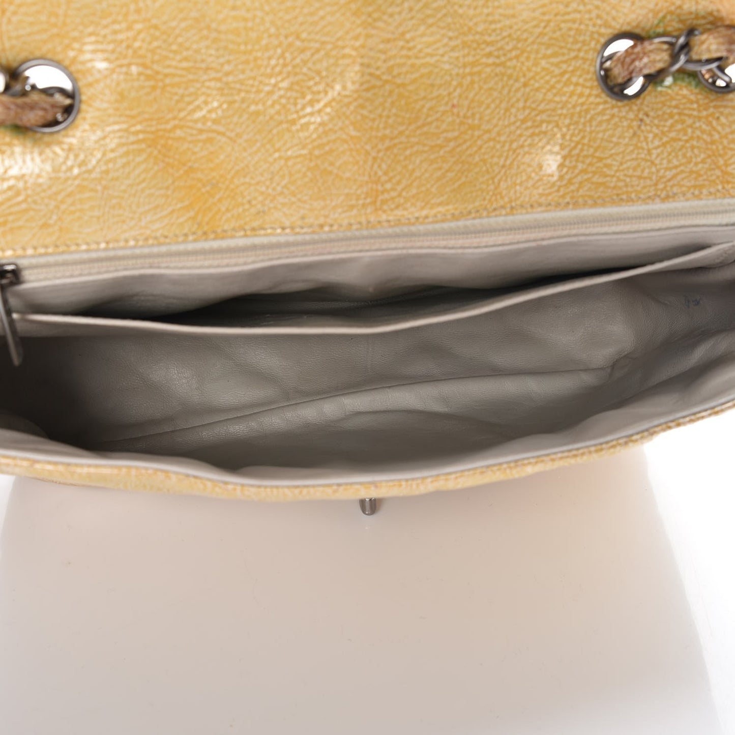 Crinkled Patent Quilted Jumbo Single Flap Light Beige