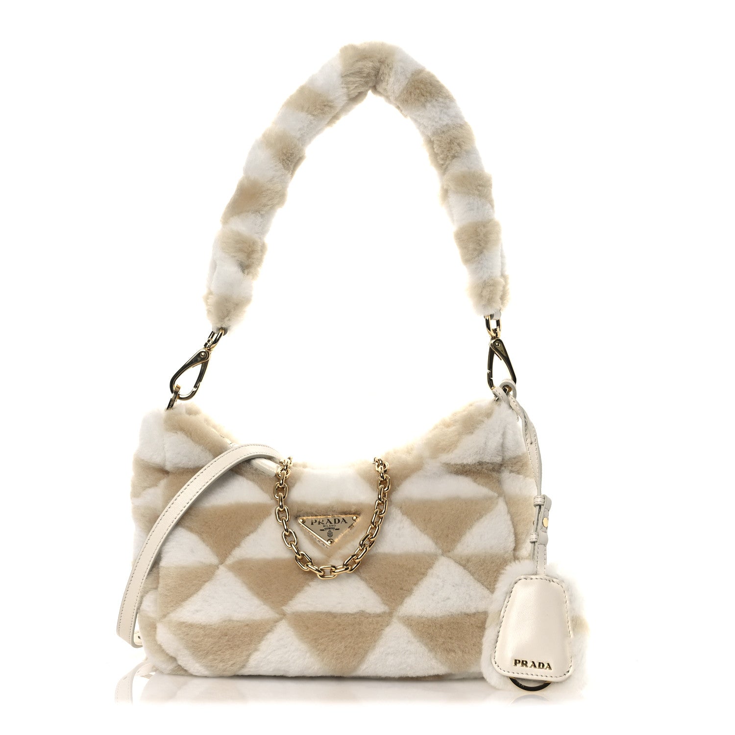 Prada Montone Shearling Nappa Mini Re-Edition Shoulder Bag Ecru Bianco 1 of 11