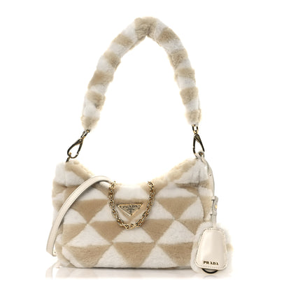 Prada Montone Shearling Nappa Mini Re-Edition Shoulder Bag Ecru Bianco 1 of 11