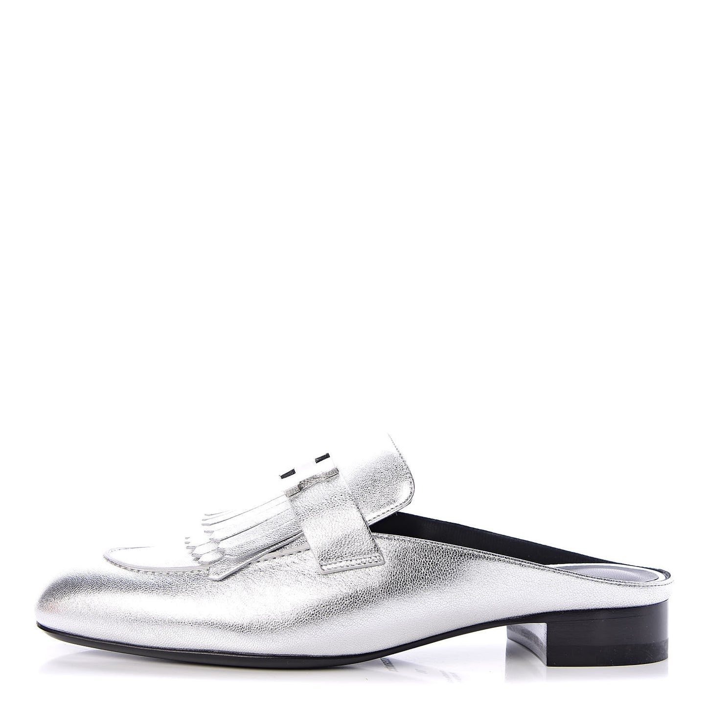 Metallic Goatskin Womens Rivoli Mules 39 Gris Argente